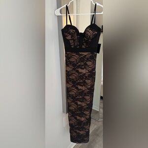 JLUXLABEL Black lace & nude maxi dress. New with tags, never worn.